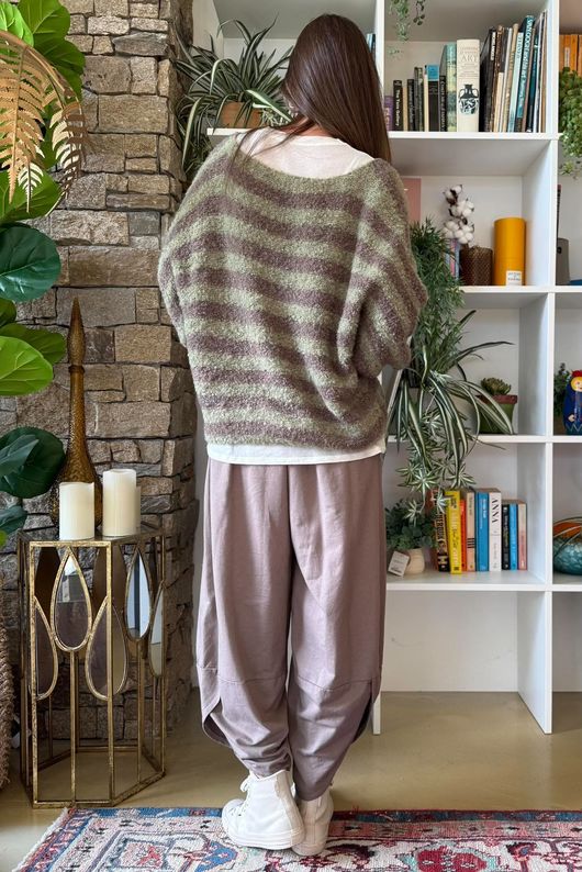 Stripe Boucle Slouch Knit Mocha & Moss